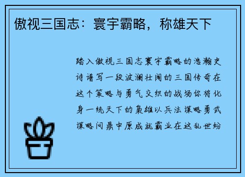 傲视三国志：寰宇霸略，称雄天下