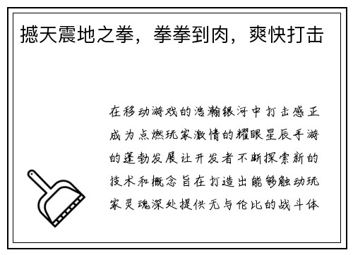 撼天震地之拳，拳拳到肉，爽快打击