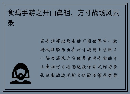 食鸡手游之开山鼻祖，方寸战场风云录