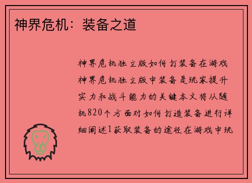 神界危机：装备之道